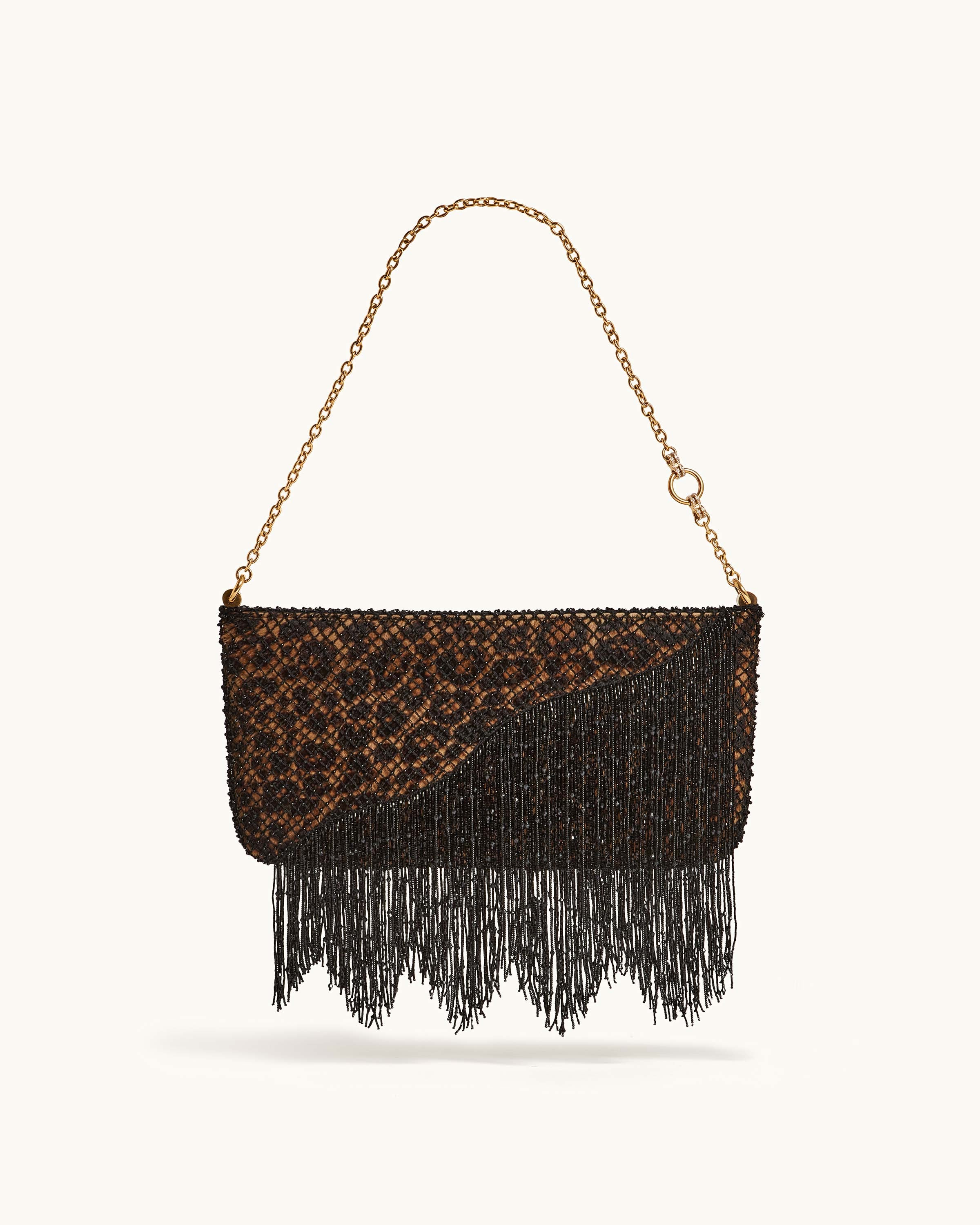 Snap Bag in Leopard Calf Hair paired with Beaded Macramé Veil