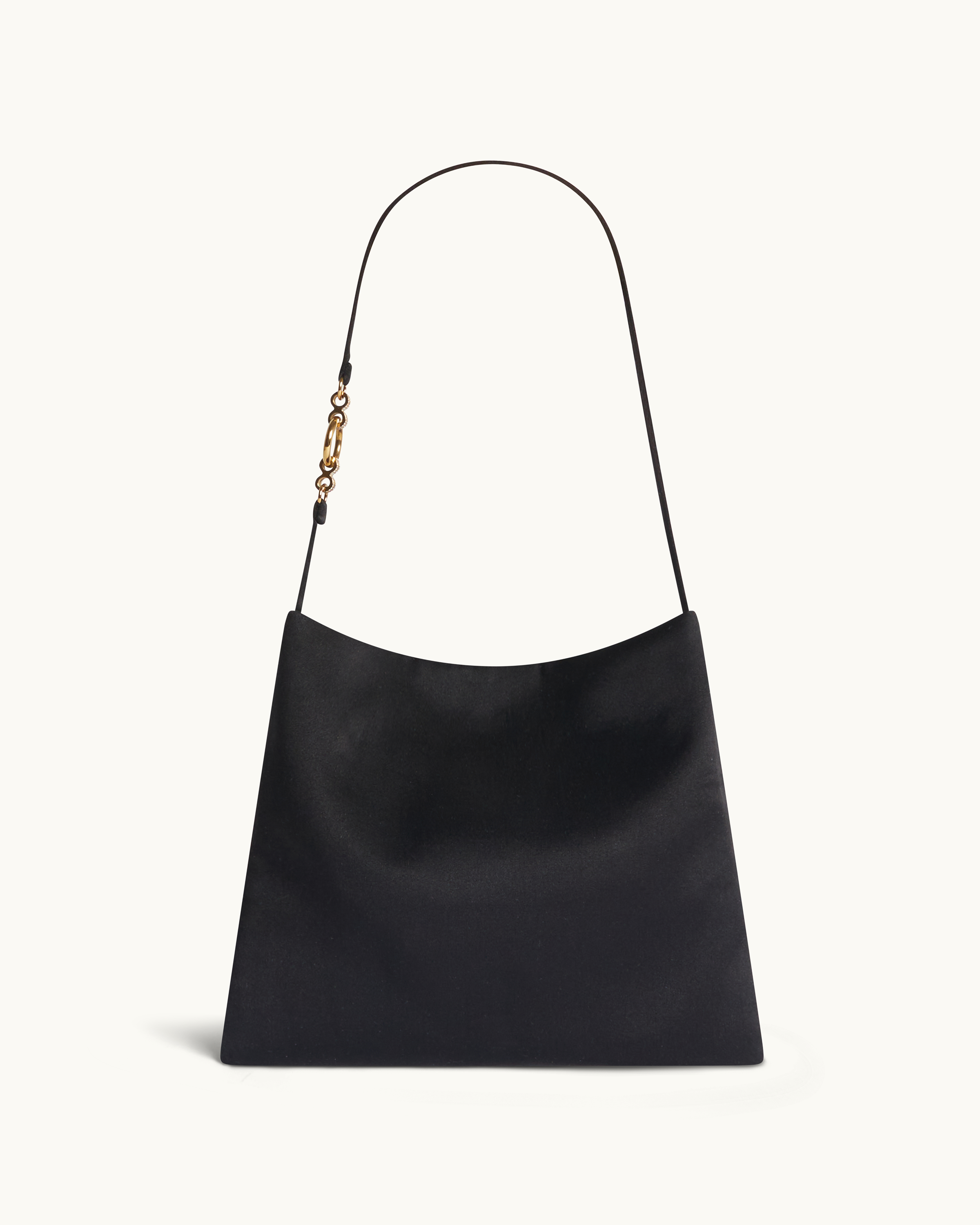 The Veil Pocket Hana Bag in black silk satin, back view
